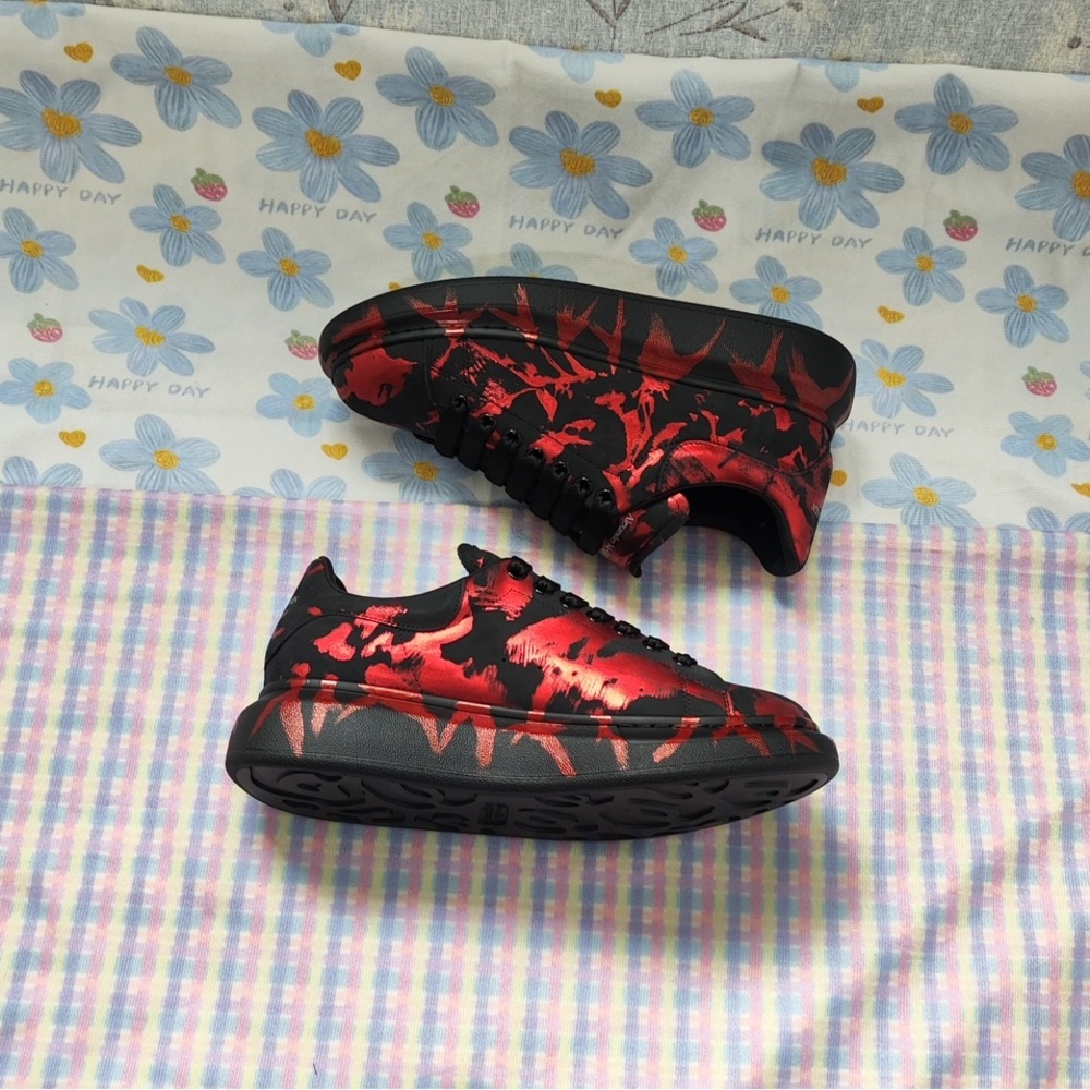 Alexander McQueen Black and Red Camouflage Leather Sneakers - Picture 6 of 7